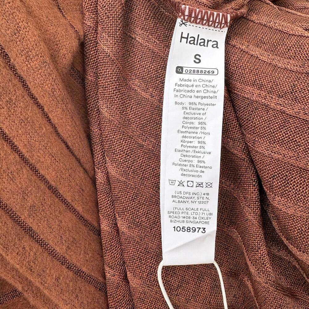 Halara Dress Sz Sm Ribbed Knit Flare Long Sleeve Flowy Casual Brown Minimalist - Picture 9 of 9